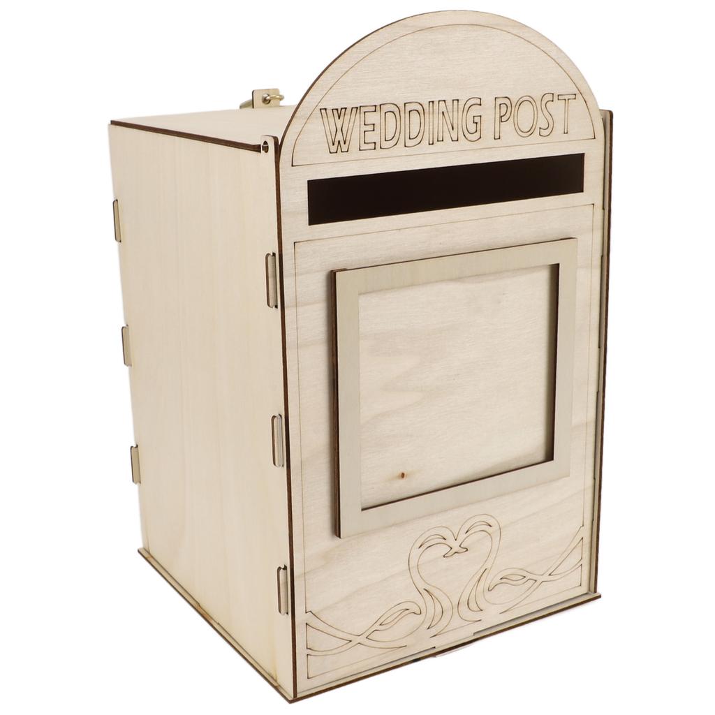 DIY Wooden Wedding Mailbox Post Box with Lock Key for Reception Wedding Anniversary Party