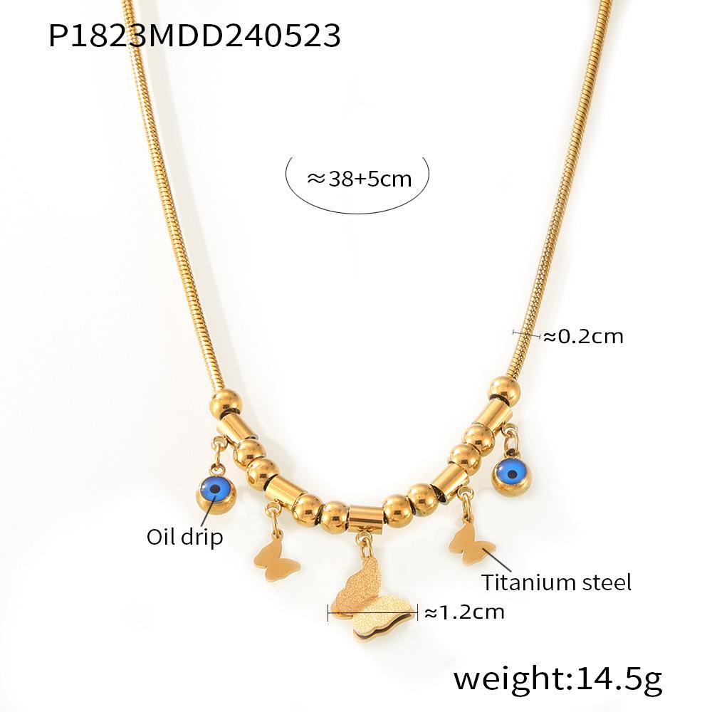 Подвеска из богемской голубой бирюзы, позолоченное ожерелье из титановой стали, бабочка, геометрические круглые бусины, аксессуары, цепочка на ключицу