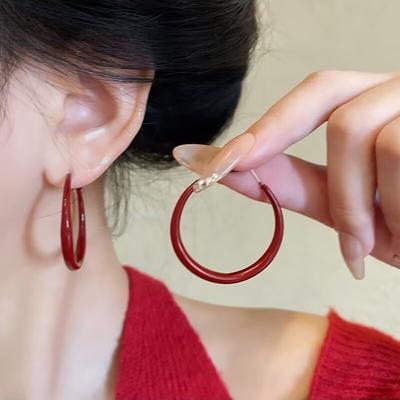 Красные большие круглые серьги-кольца для женщин, модные простые гиперболические геометрические круглые украшения, подарок Brincos