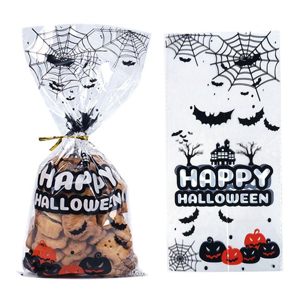 50pcs/pack Bat Pattern Dessert Packaging Bag With Ties Gift Bags Halloween Candy Bags Home