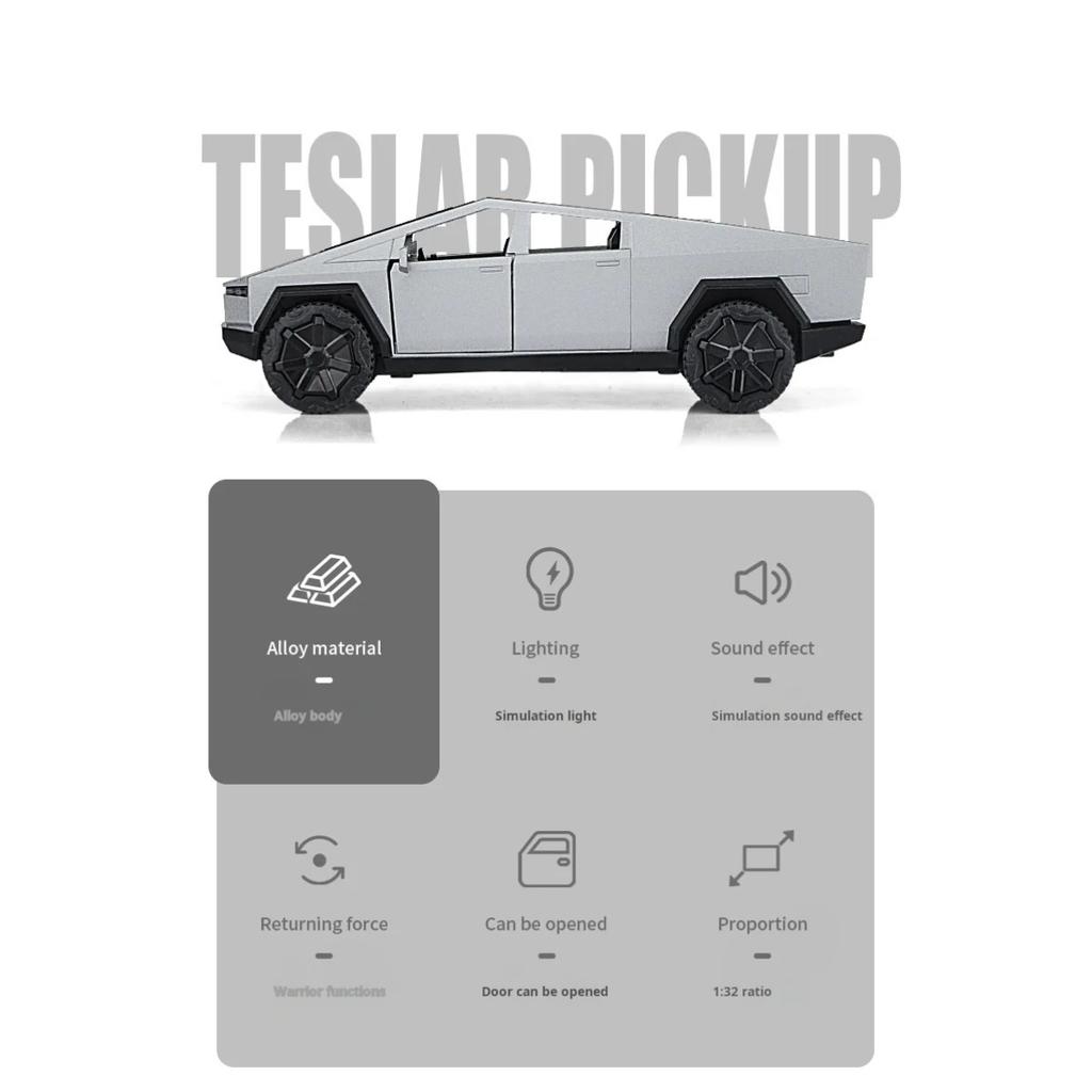 Модель пикапа Tesla в масштабе 1/32, сплав, детская игрушечная машинка, инерционная, со звуком и светом, двухдверная, литая, игрушка, подарок на праздник