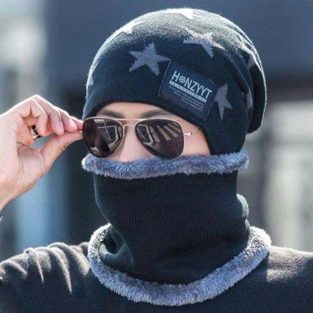 Plush Men's Beanie Cap Star Neck Scarf Hat Fashion Winter Hat Scarf Set Female/Male