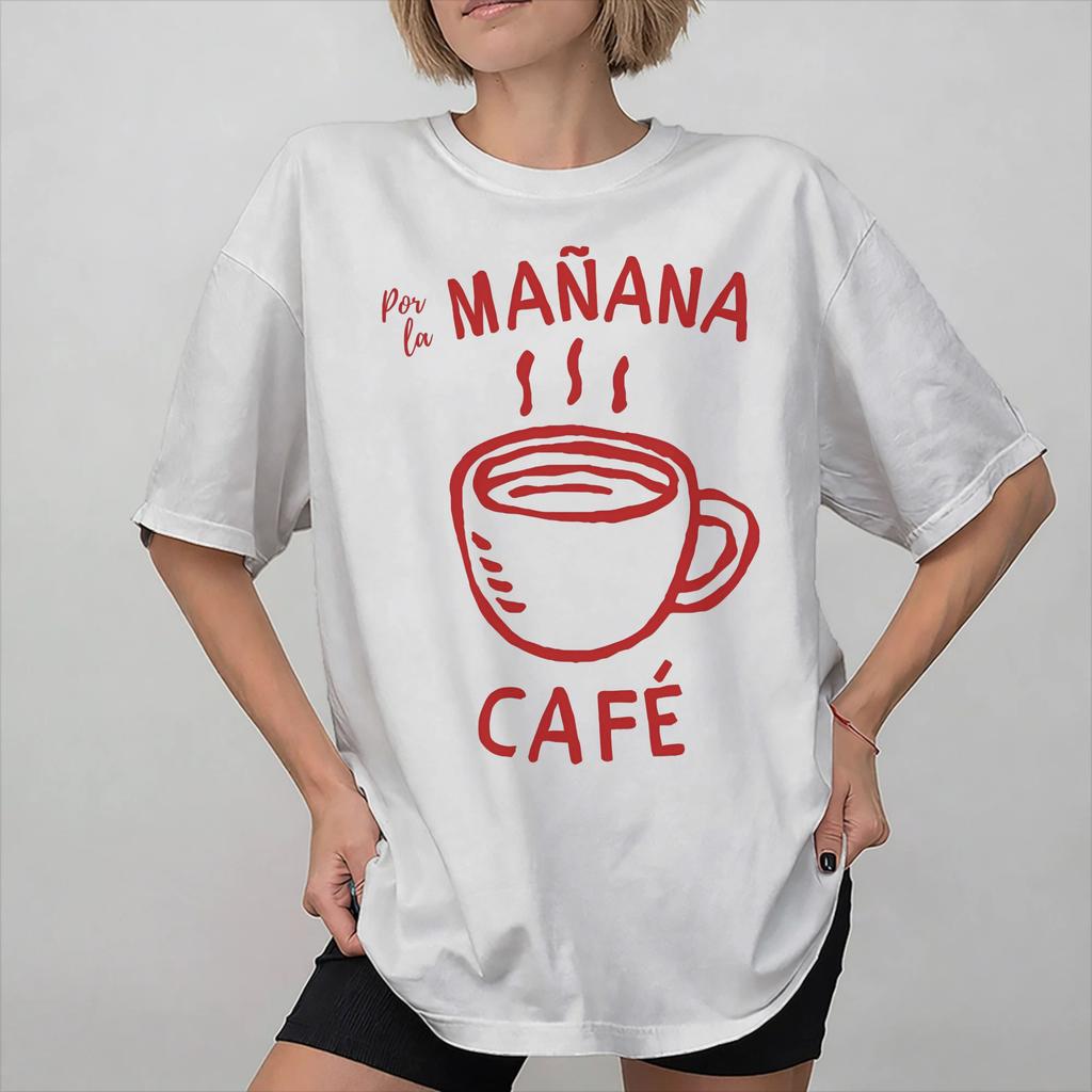 Unisex Women Por la Unisexana cafe por la tarde ron T Shirt Pure Cotton Graphic Print Tee Shirts Top Clothing