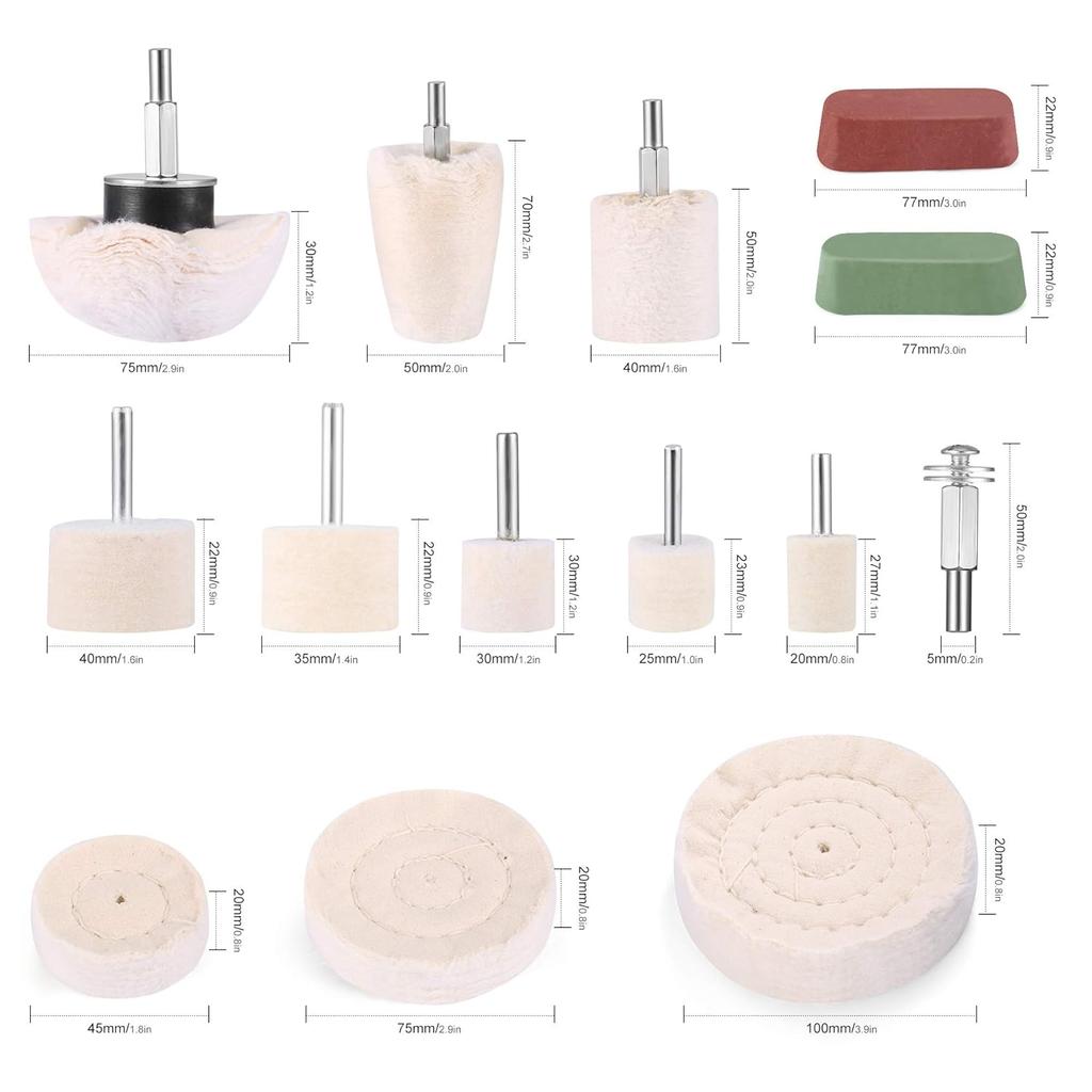 Полировальные насадки для дрели, 14 шт. Полировальные круги-насадки с 2 шт. полировальной пастой Rouge, конические/цилиндрические/грибовидные/Т-образные шлифовальные головки