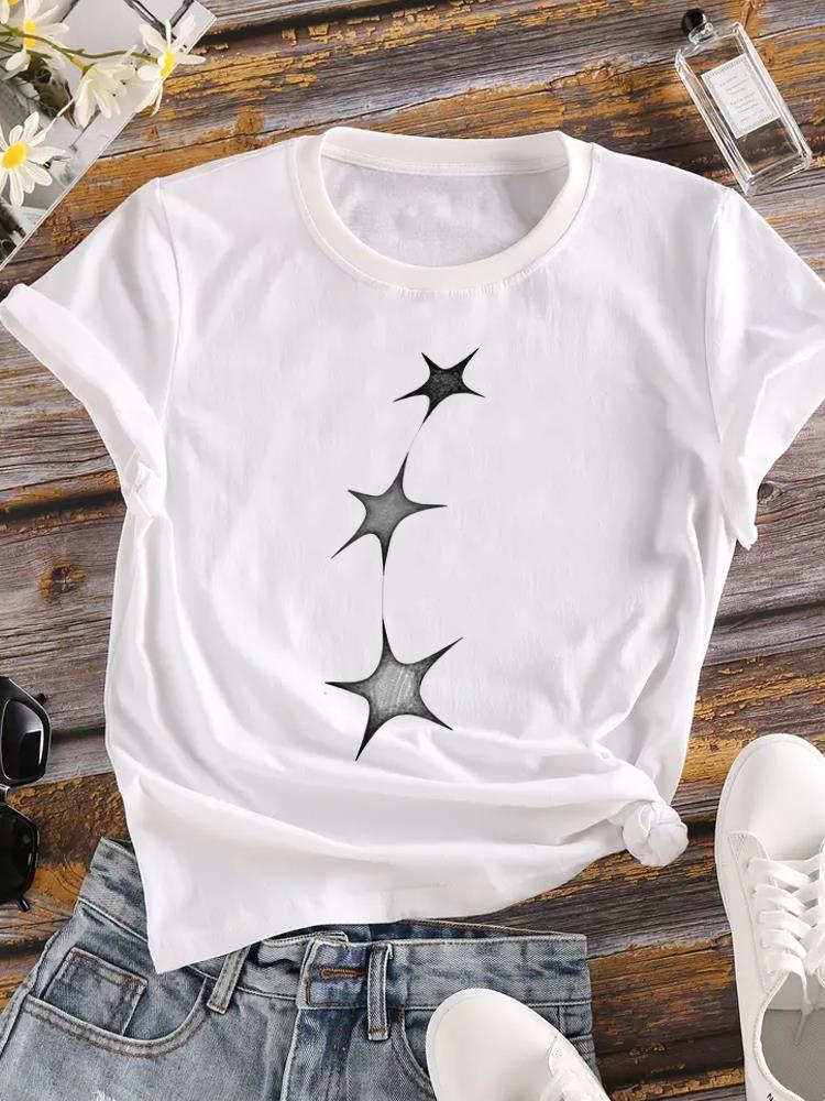 (Asian Size) Women watercolor trend cue 90s Clothing Casual Tees Top Short Sleeve T Shirt tee Fashion Print Ladies Female Graphic T-shirts