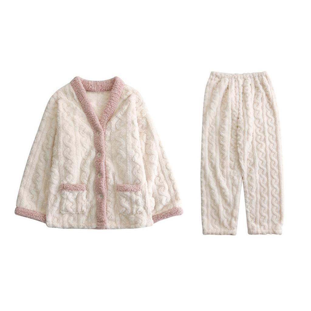 Женский фланелевый кардиган с длинными рукавами и V-образным вырезом, толстый теплый комплект домашней одежды для девочек