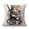 Funny Cute Cat Samurai Catoon Home Decorative Sofa Throw Pillow Case Cotton Linen Car Chair Cushion Cover