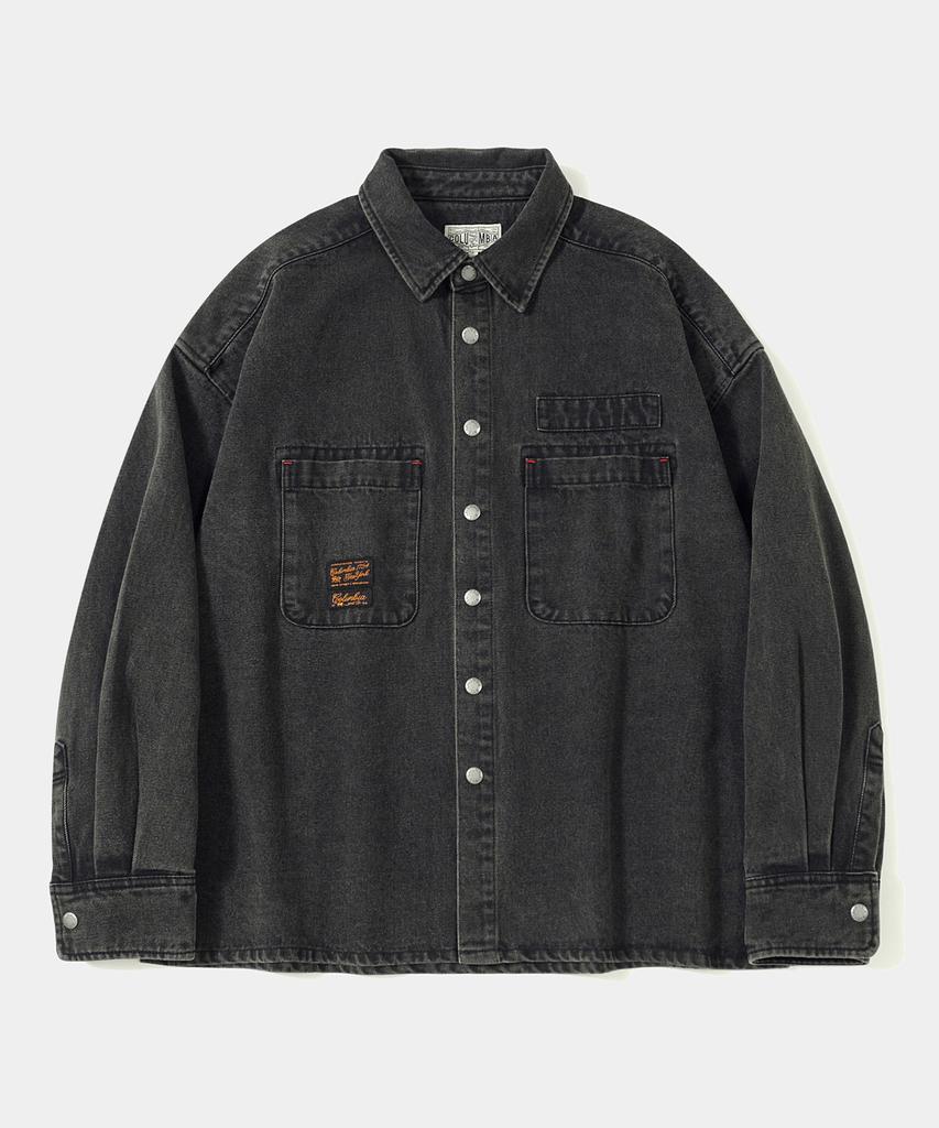 COLUMBIA UNIVERSITY Sl-Label Over-Fit Denim Shirts Gray Denim