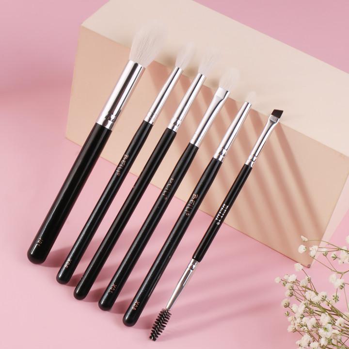 BEILI Профессиональные 6 шт. классические натуральные кисти для макияжа глаз, набор теней для век, растушевки бровей, дымчато-черные, красивые кисти для макияжа