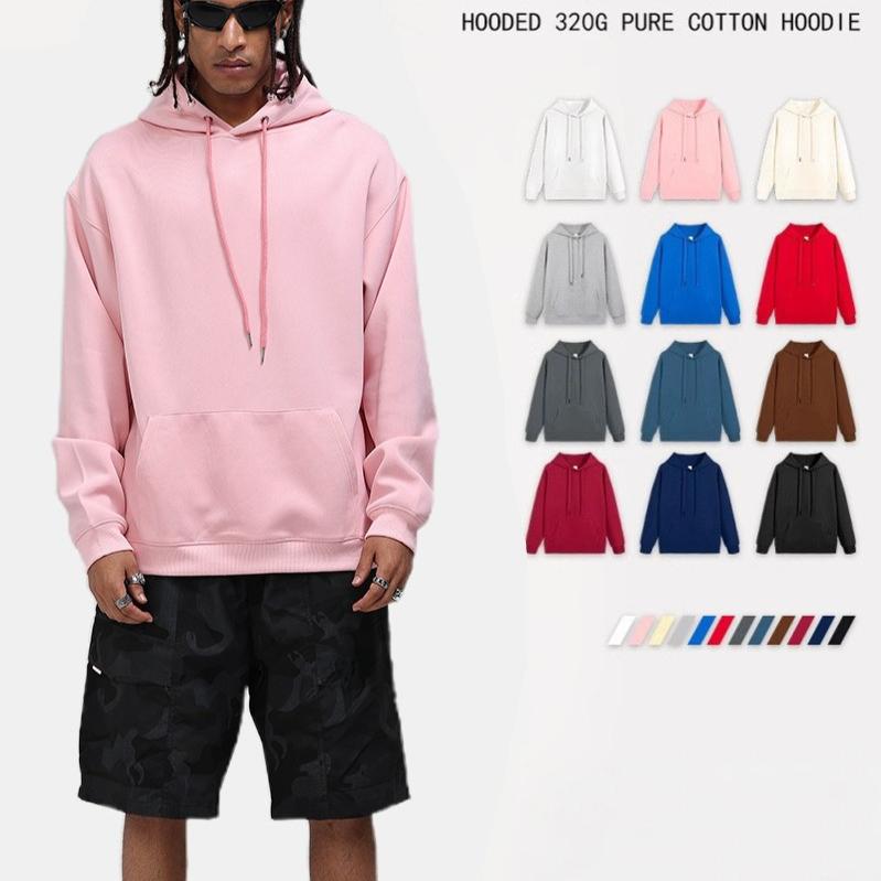 Осень Большой размер 330г Хлопковый тонкий Худи Мужской повседневный оверсайз Пуловер Худи Женская Толстовка мужская однотонная на каждый день уличная одежда УНИСЕКС