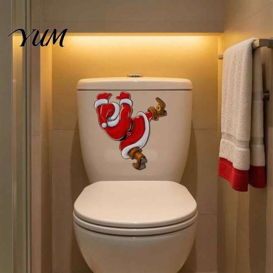 Decorative Holiday Toilet Lid Covers Christmas Sticker, Funny Santa Claus Seat Decal, Waterproof Humorous Bathroom Art for Holidays PVC Wall
