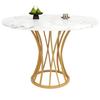 Table de salle à manger ronde - MUVOE - 80x80 cm - MDF marbré - Pieds dorés - 4 places