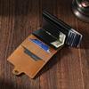 Crazy Horse Leather Double-layer Aluminum Card Box Bottom Push Button Card Bag Men's Automatic Pop-up Card Clip Retro Style