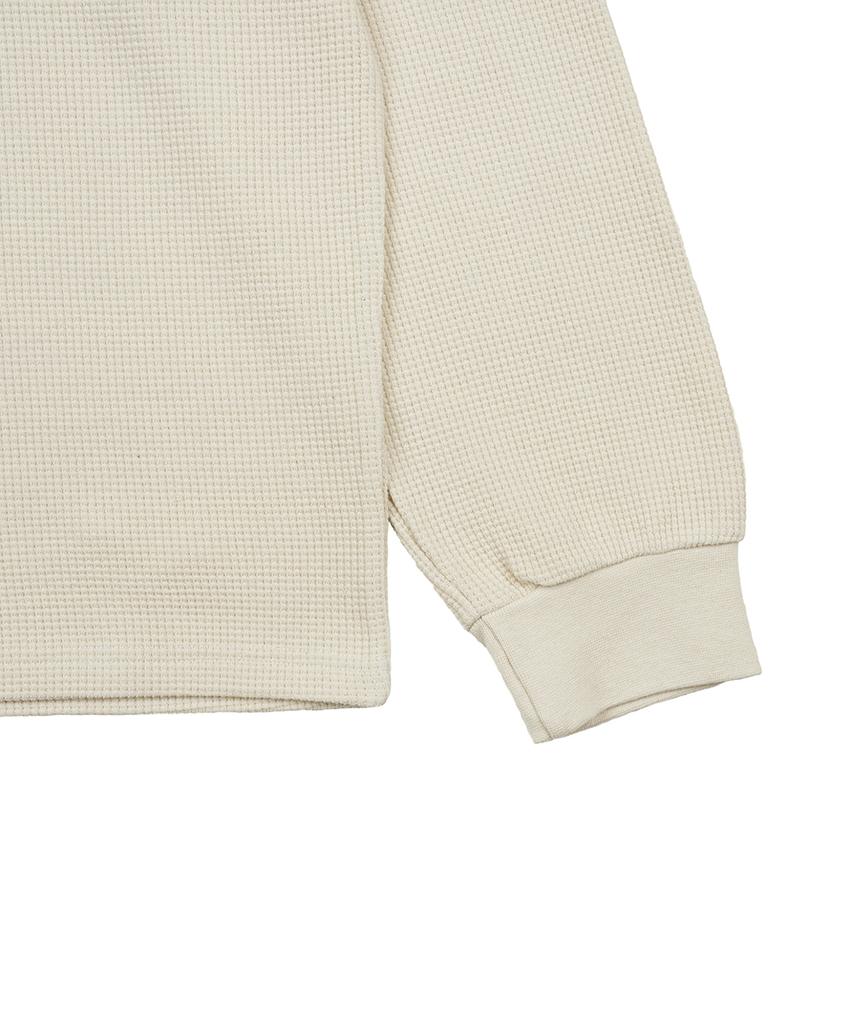 GAKKAI UNIONS Rib Henley Neck Waffle Long Sleeve Beige
