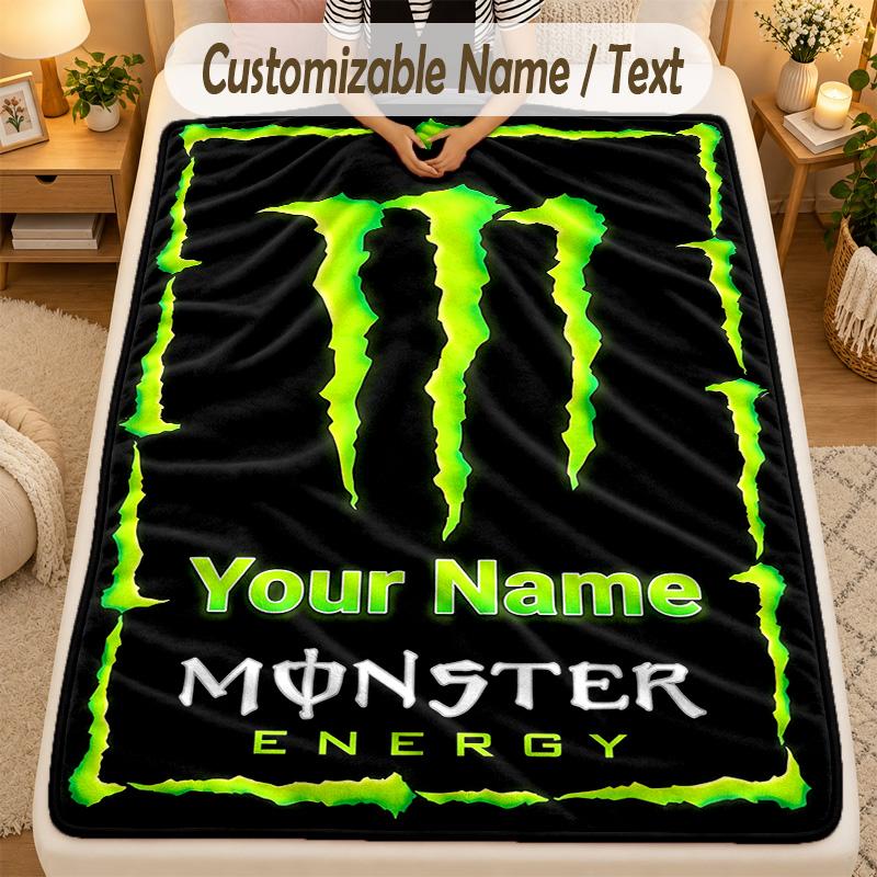 Фланелевое одеялоMonster Energy Текст с индивидуальным именем Персонализированное Мягкое Теплое Плед для дома Декор Подарок