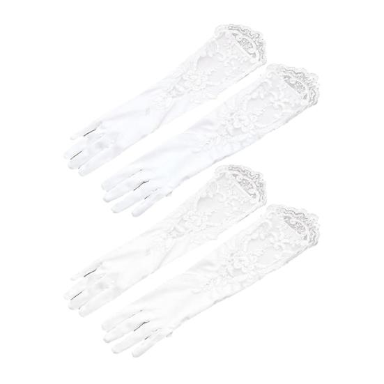 1 Pair Women Prom Gloves See-through Lace Flower Pattern Five Fingers Opera Performances Bride Wedding Photo Prop Arm Cuffs