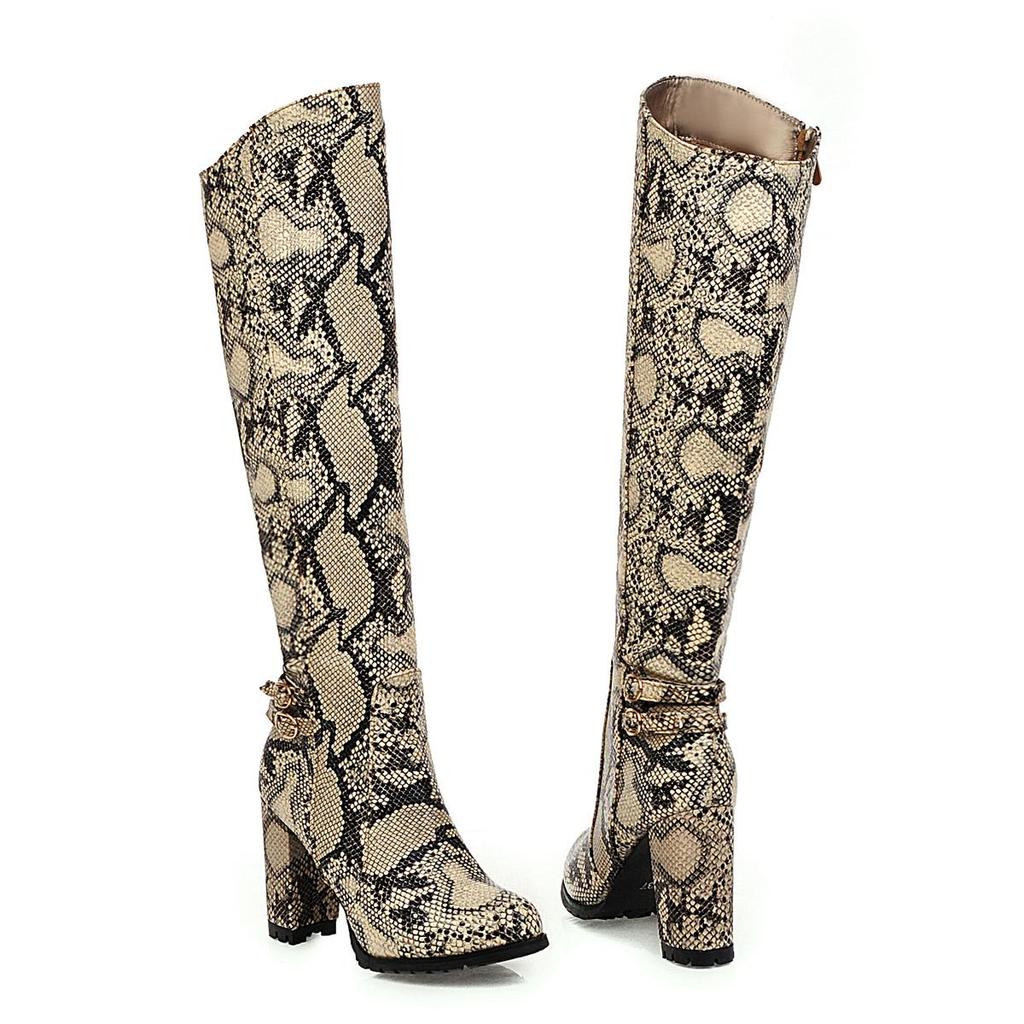 Q/Women's High Heel Boots Sexy Snake Skin Pattern Thick Heel Women's Boots Autumn and Winter New Large Size Boots