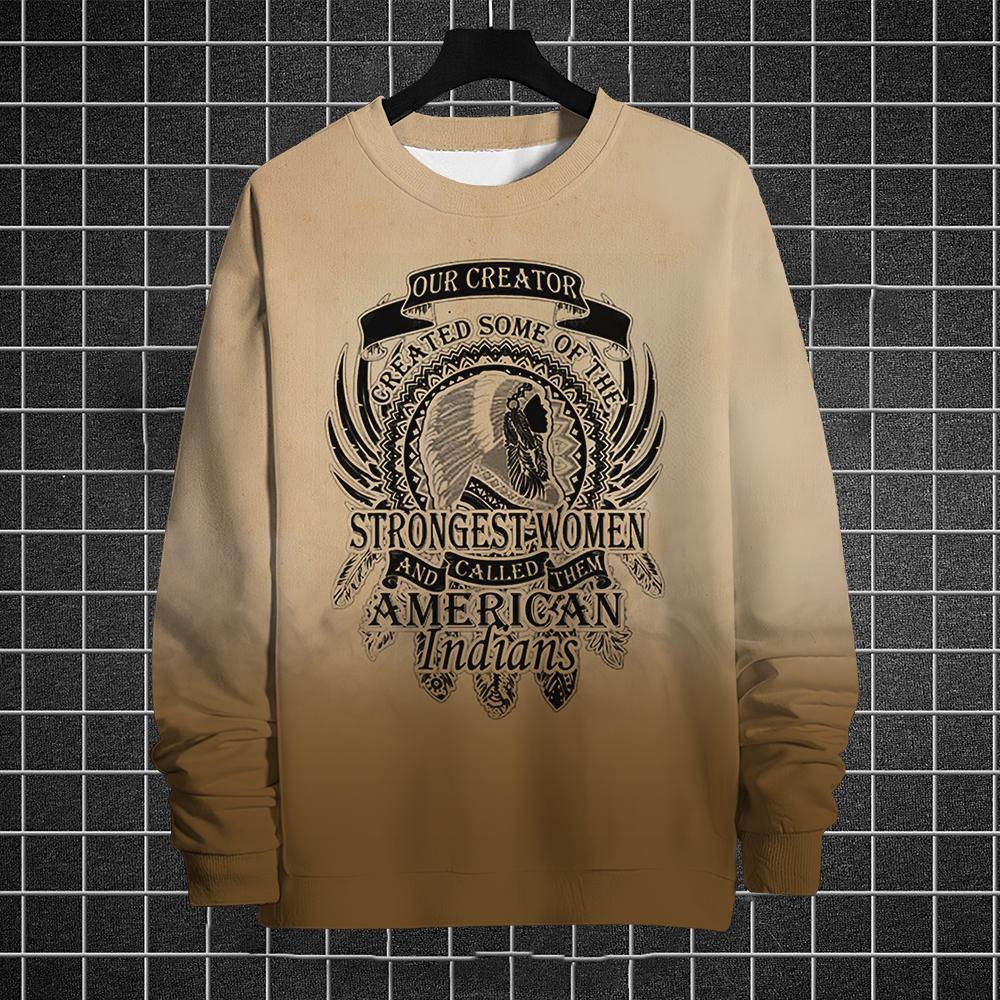 Retro Sweatshirt For Men Hoodies Pullover 3d Print Indian Ethnic Print Long Sleeve T-Shirt Gradient Oversized Men Clothing Tops