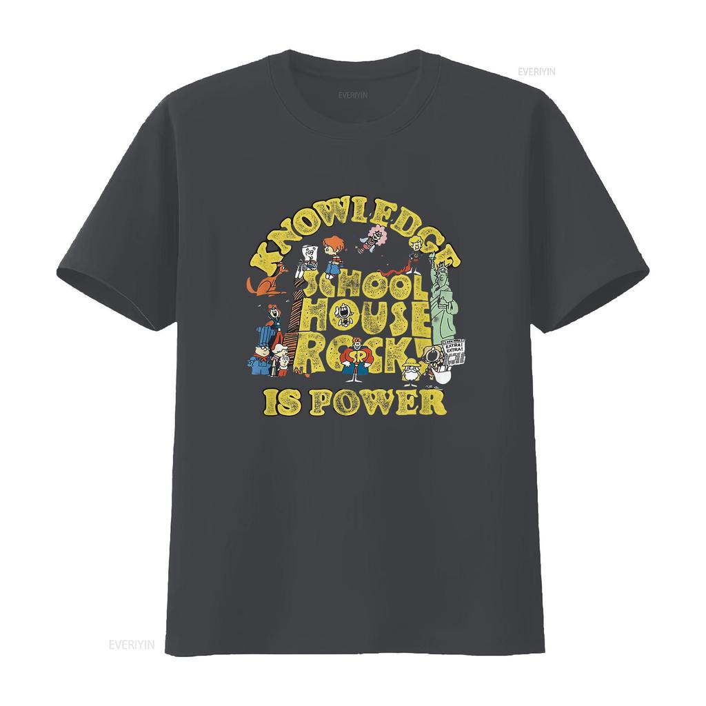 Schoolhouse Rock Knowledge Is Power Logo Group T Shirt vintage Washed Top For Everyday Wear Casual Stretched Breathable