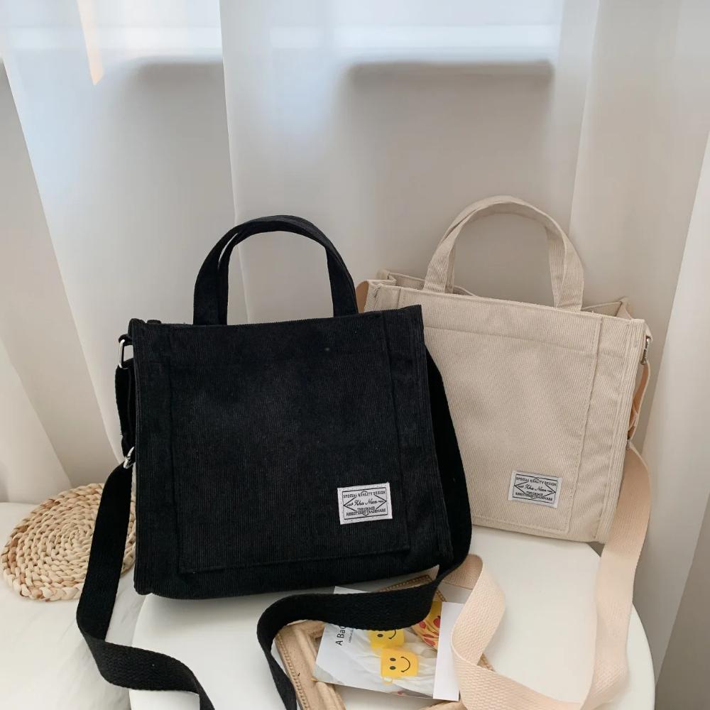 Женская сумка-тоут Corduroy Crossbody — винтажная квадратная сумка через плечо с множеством карманов, повседневный дорожный органайзер для повседневного использования и нарядов (Бежевый/Коричневый)
