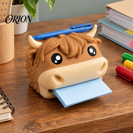 Cute Office Desk Accessories 3D Printed Highland Cow Sticky Note Holder, Desktop Box Small Memo Pad Holder for and Classroom Supplies, Cartoon