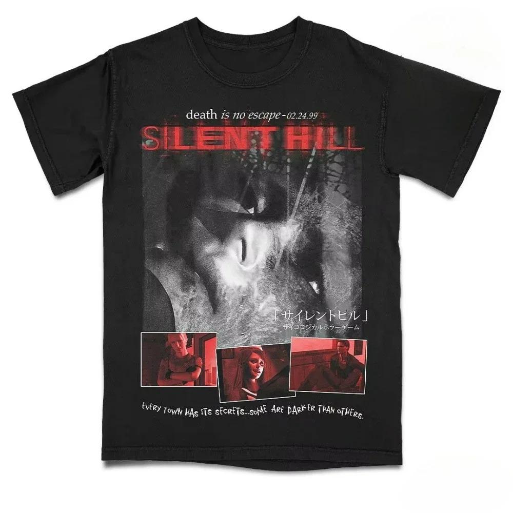 2026 Смешная S-Silent Hill 2 Видеоигра Черная Ретро Игровая Футболка Мужская Женская Праздничная Повседневная Футболка с Короткой Рукавой Свободная Футболка