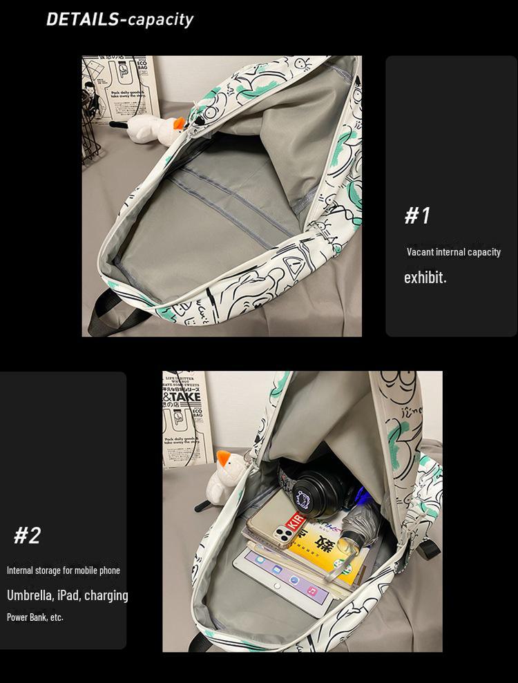 Нейлоновый рюкзак в корейском стиле с граффити: Большая вместимость для студентов и пар