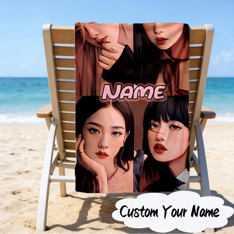 Custom Name Kpop Group Fashion Microfiber Beach Towel Super Soft & Absorbent for Bath, Beach, Travel Bath Time Accessory, Fan gifts