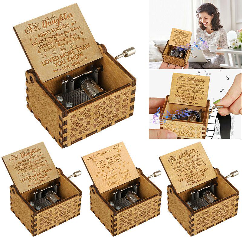 Vintage Wooden Music Box Gift For Kids Charming You Are My Sunshine Engraved Toy