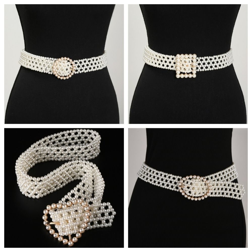 Buckle Coat Belt Elastic Band Beadeds Body Chain Elegant Pearl Waist Belt Women