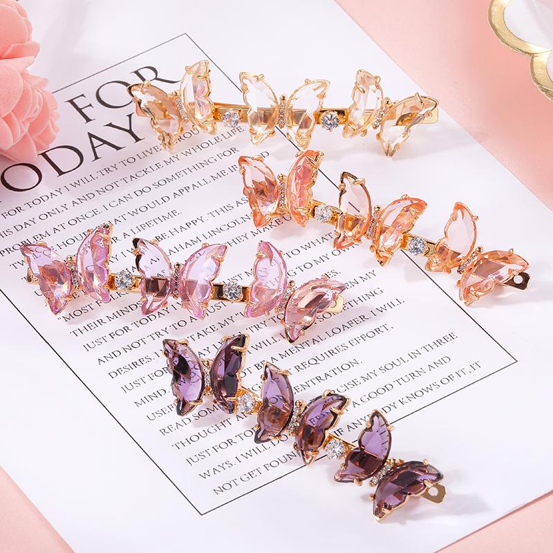 HOVANCI Fashion Hairwear butterfly Hair Claw Clips 7 Multi Color Glass butterfly Hair Accessories Hair Clip for Girl