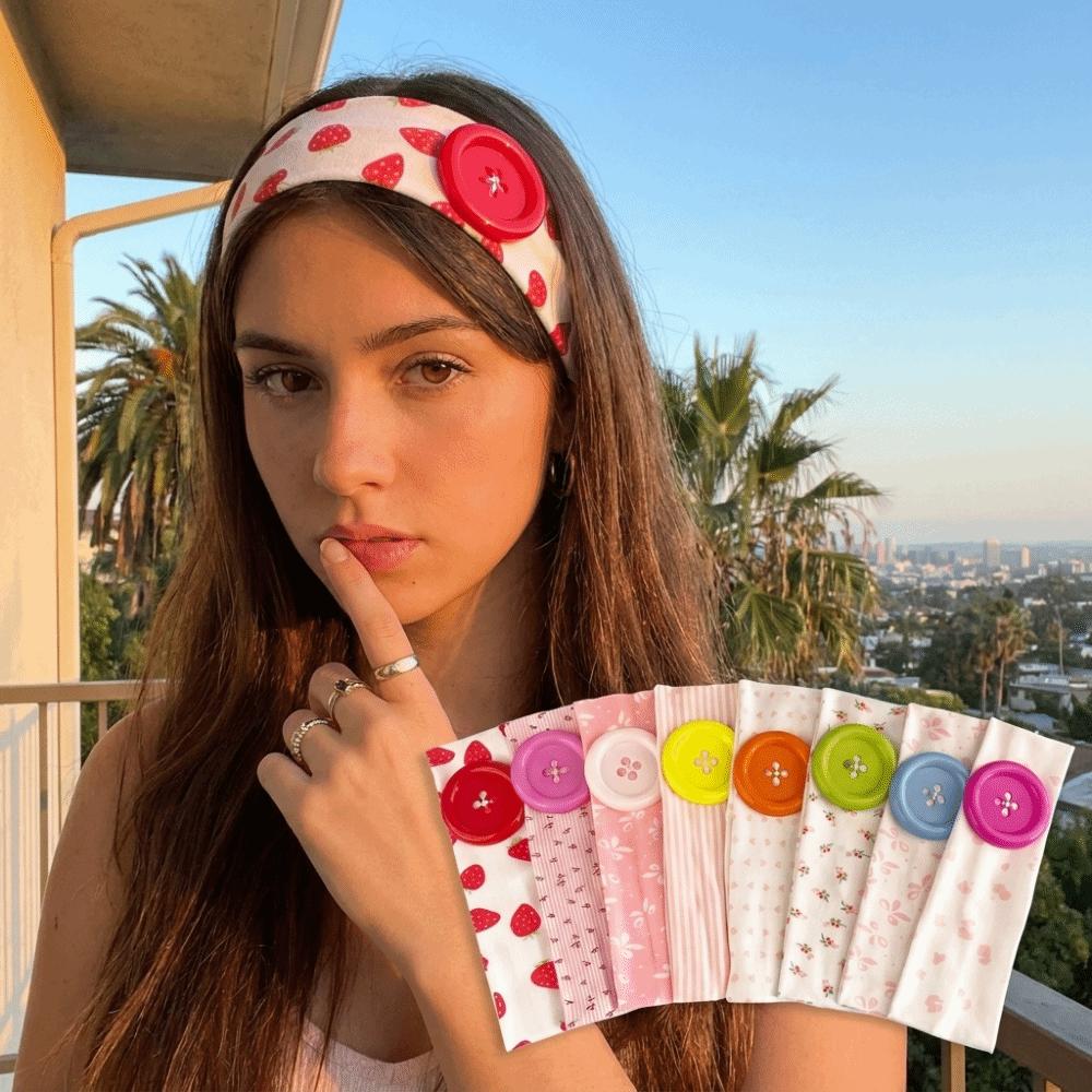 Vintage Style Button Hairband Large Button Printed Headband New Elastic Hairband Sports