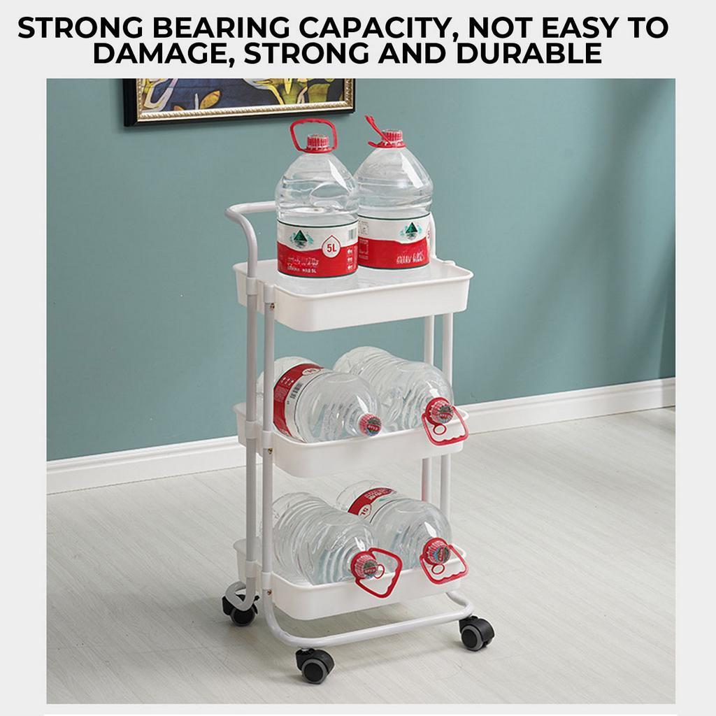 Storage Organizer Rack Movable Bathroom Kitchen Shelf Metal Rolling Trolley Cart Basket Stand Wheels Save Space Holder 3 Layer