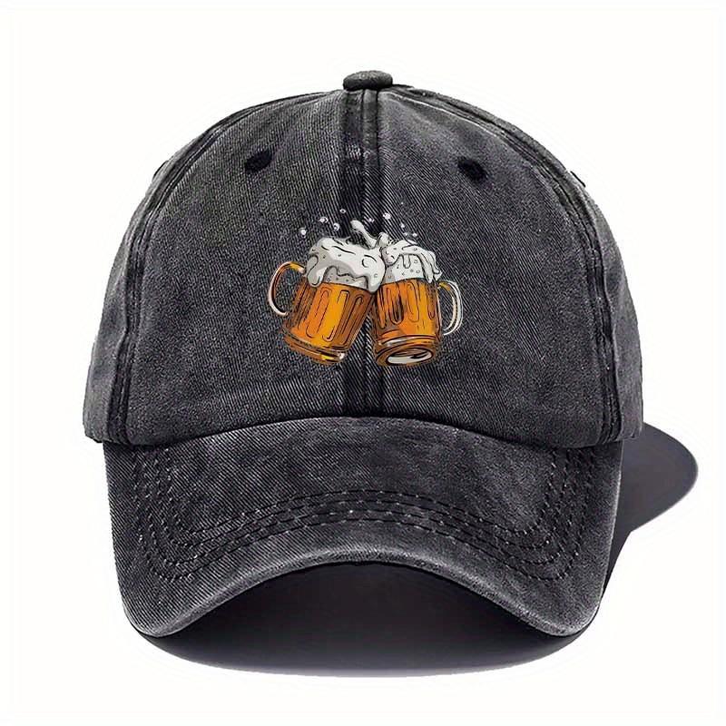 Retro Beer Print Baseball Cap Embossed Sparkling Beer Pattern A Perfect Tool for Casual Gatherings Come And Have A Drink Bar