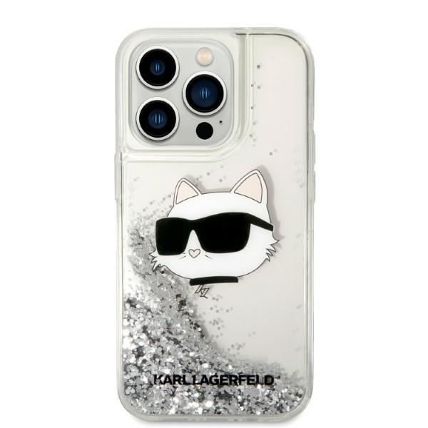 Etui do iPhone 14 Pro Karl Lagerfeld Glitter Choupette Head Srebrne