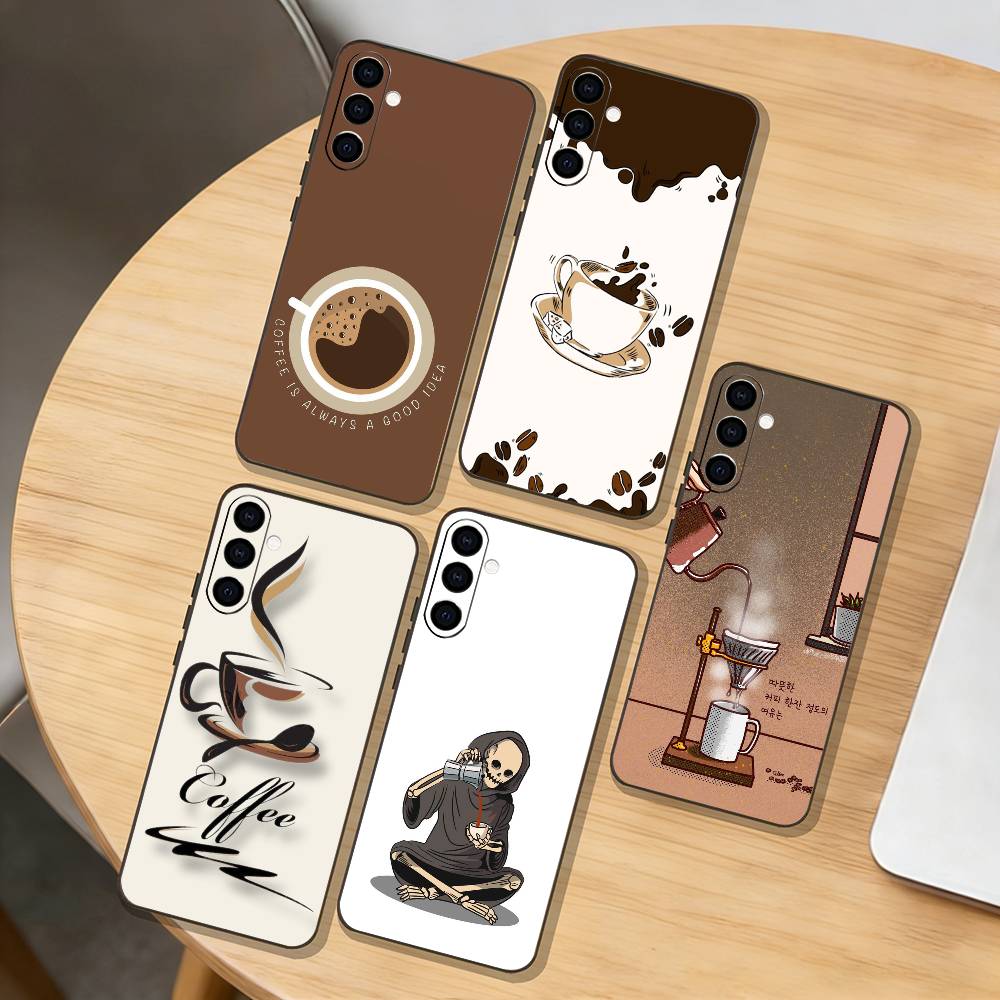 C-Coffee Латте-арт Чехол для телефона Samsung Galaxy A73,A72,A71,A70,A53,A52,A51,Другие Мягкий Черный Чехол