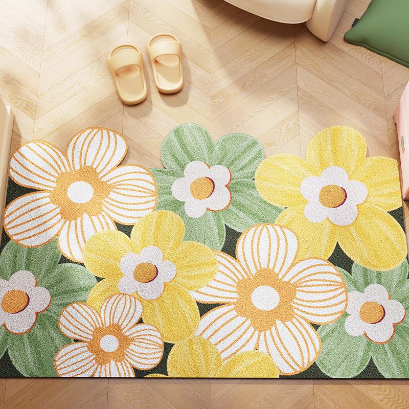 Цветочный противоскользящий коврик для пола в стиле масляной живописи - Износостойкий, Легко чистится, Неправильная форма, Можно резать