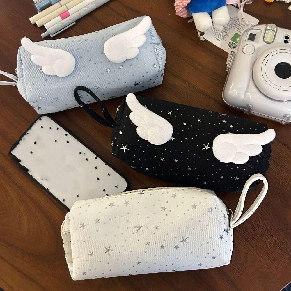 Y2k Wings Star Dots Pencil Case Print Cloth Stationery Bag Cosmetic Bag Pencil Pouch Student