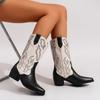 Fashion 2024 Winter Mid-calf Boots New Fashion Retro Women's Pointed Toe Embroidered Cowgirl Booties Shoes