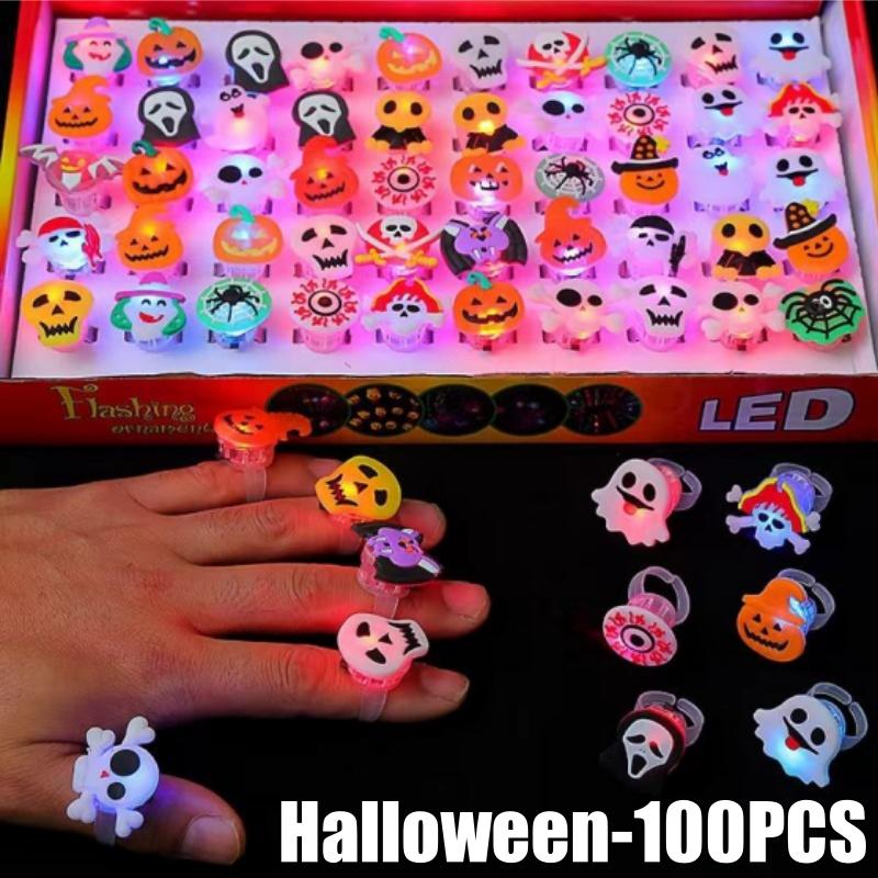 Halloween LED Ring Glowing Pumpkin Ghost Rings Kids Gift Party Decoration for Home Horror Props Supplies for Kids Adults