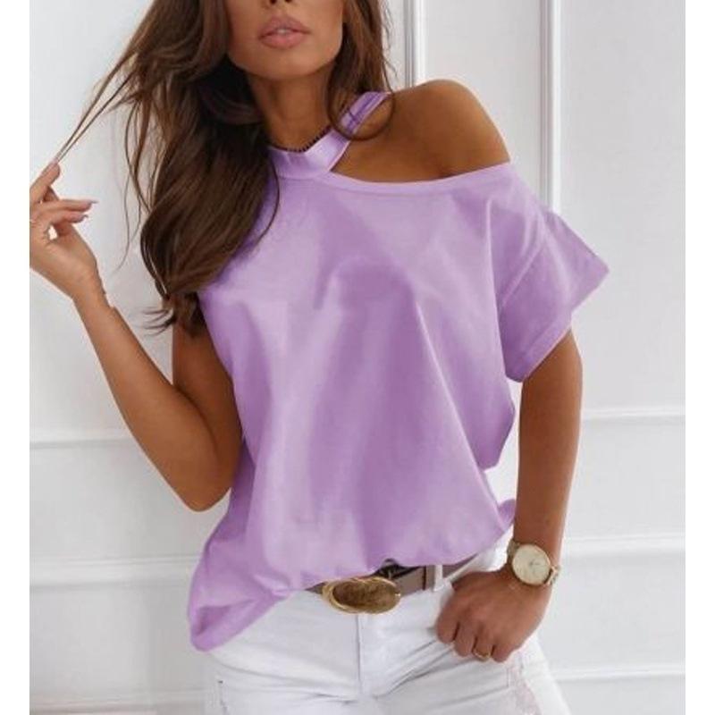 Женская летняя футболка с буквенным принтом, висящая на шее футболка размера плюс, повседневная футболка с коротким рукавом