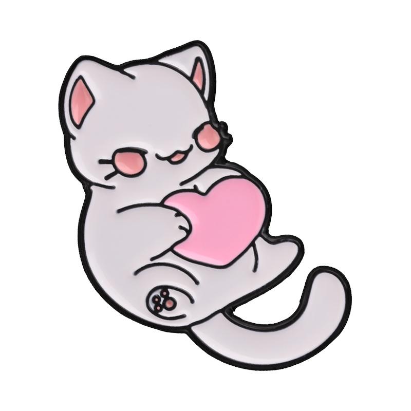 Kawaii Cat Badges Cute Cartoon Kitten Enamel Pin Funny Heart Mouse Yarn Ball Backpack Brooch Animal Accessories