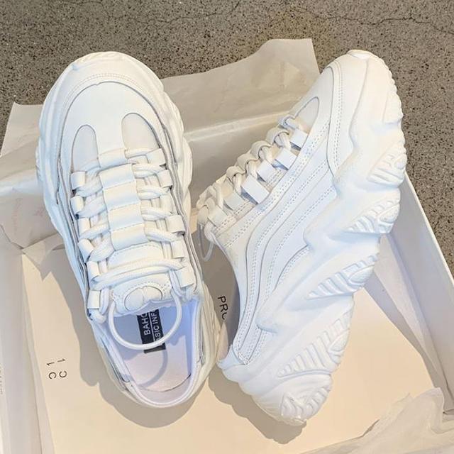 Slippers Women New Casual Platform Lazy Shoes Female Outer Wear Fashion Trend Chunky Sneakers Solid Color Lace -Up Ladies Shoes