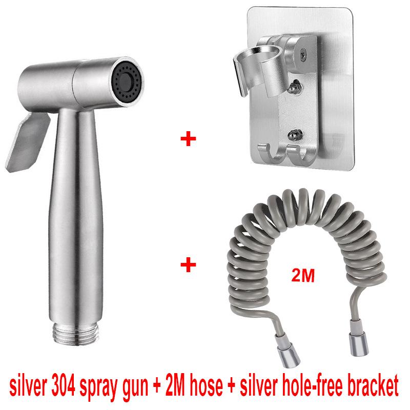 Cross-Border 304 Stainless Steel Toilet Spray Gun Set with Flushing Booster Nozzle for Bidet