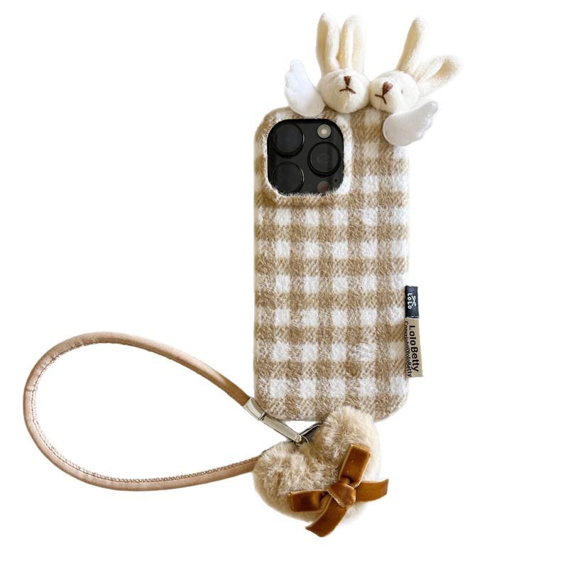 Бархатный 3D чехол с ушками кролика для iPhone 17/16 Pro Max/15/14: Осенне-зимняя версия.