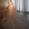 2025 Vintage French Long Sleeve Wedding Dress with Heavy Train and High-End Texture