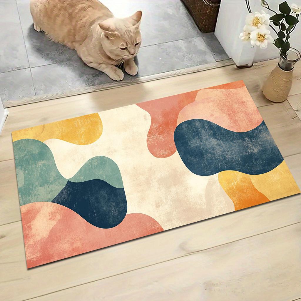 1 шт. многоцветный коврик для пола с органическим узором, полиэстеровая ткань, машинная стирка, подходит для декора спальни, гостиной