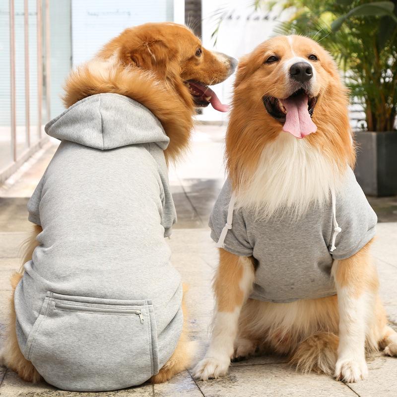 Pet Hoodies for Large Dogs Spring and Autumn Fleece Golden Retriever Sweatshirt with Hat and Zip Pocket  Pet Clothing