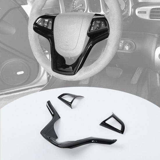 Black Steering Wheel Decor Mould Cover Trim Bezels For Chevrolet Camaro 2012-15
