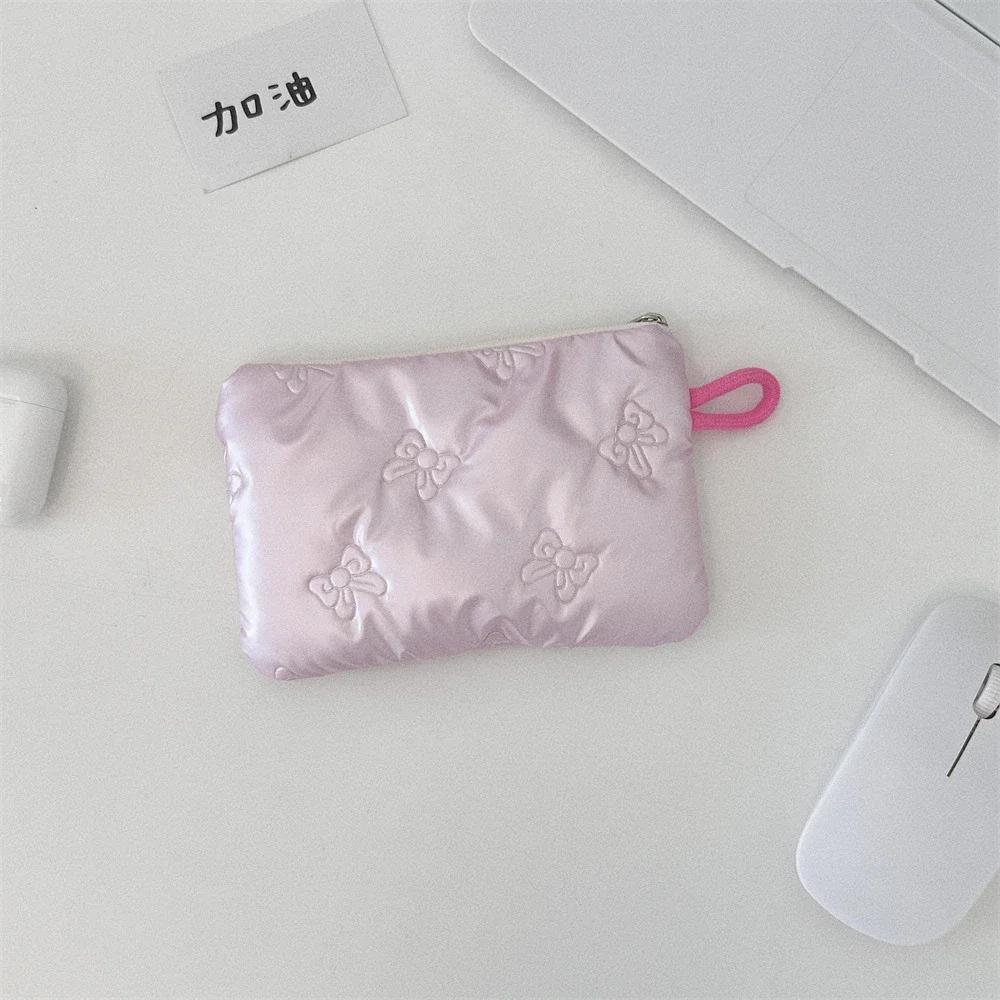 Small Pink Bow Makeup Lipstick Storage Bag Cute Cosmetic Bags Coin Purse Commuter Clutch Ins Style Women's Makeup Bag